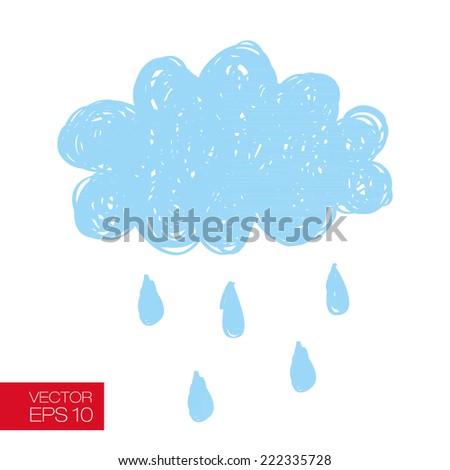 thinking bubble with raining cloud and falling drops. Children style vector illustration