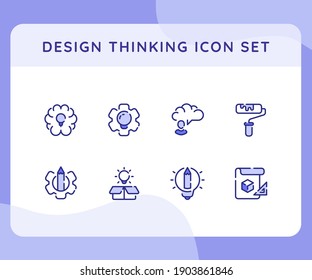 thinking bulb lamp gear roll paint pencil out of box icon icons set collection collections package white isolated background with outline style