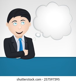 thinking business man with cloud as blank template vector illustration ready for text addition 