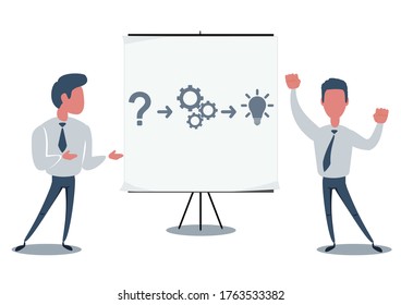 Thinking. Business people solving a problem. Stock vector illustration for poster, greeting card, website, ad, business presentation, advertisement design