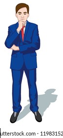 Thinking, Businessman Business and office concept. Colorful cartoon flat characters. Vector illustration. Isolated on white background.