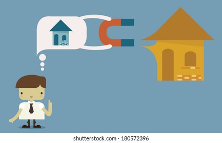 thinking of businessman draw house
