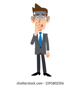 Thinking businessman with glasses, full body