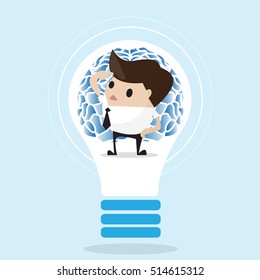 Thinking businessman in light bulb