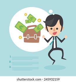 Thinking businessman to win a lot of money. Economic growth concept. Vector illustration 