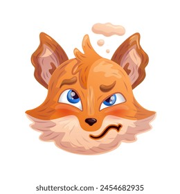 Thinking cartoon fox. Anthropomorphic face. Vector illustration.