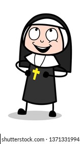 Thinking - Cartoon Nun Lady Vector Illustration﻿