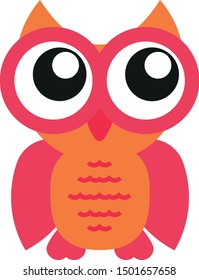 Thinking cartoon orange pink owl