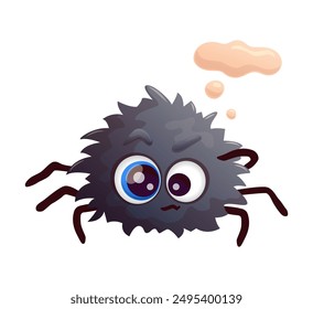 Thinking cartoon spider. Anthropomorphic face. Vector illustration.