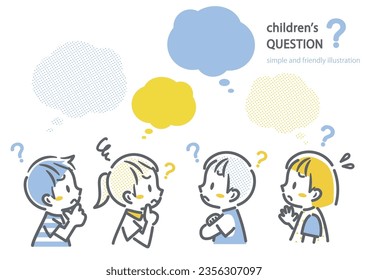 Denkende Kinder, süße und einfache Illustration
