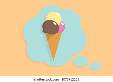 Thinking of chocolate, strawberry and vanilla ice cream with crispy waffle cone