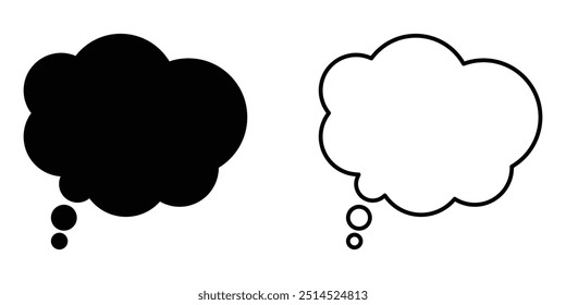 Conjunto de iconos de Vector de nube de pensamiento. Comic discurso vacío pensó Burbuja. Pensamiento de moda, símbolo de la burbuja de la charla. Signo de línea de conversación.