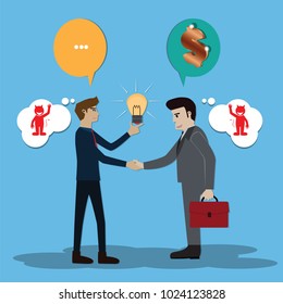 Thinking concept,two businessmen talking and think devil - vector Illustration
