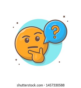 Thinking and Confusing Face Emoticon with Question Speech Bubble and Thumb Vector Illustration. Think Emoji. Flat Cartoon Style Suitable for Web Landing Page,  Banner, Flyer, Sticker, Card, Background