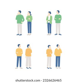 Thinking couple of various generations. Senior couples, middle-aged couples, young couples. simple full body illustration