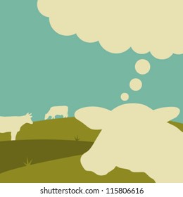 the thinking cow - vector illustration