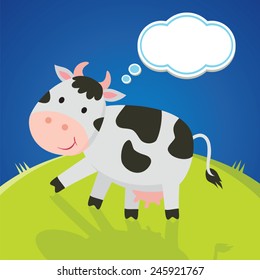 Thinking cow. Vector illustration of dairy cattle with thinking bubble.