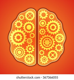Thinking, creativity concept. Brains with gears inside it. Vector illustration.