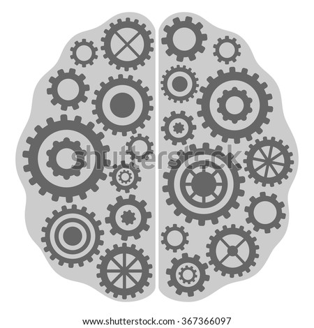 Thinking, creativity concept. Brains with gears inside it. Vector illustration.