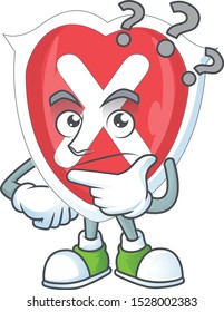 Thinking cross shield in the cartoon character