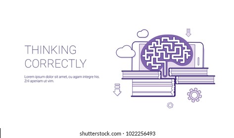 Thinking Currently Brainstorming Business Web Banner Template With Copy Space Thin Line Vector Illustration