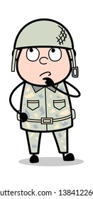 Thinking - Cute Army Man Cartoon Soldier Vector Illustration