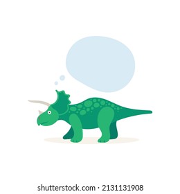 Thinking cute dinosaur with speech bubble. Dinosaur cartoon character illustration. Part of set.