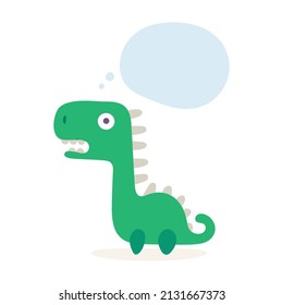 Thinking cute dinosaur with speech bubble. Dinosaur cartoon character illustration. Part of set.