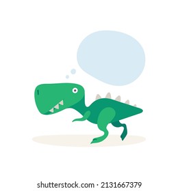 Thinking cute dinosaur with speech bubble. Dinosaur cartoon character illustration. Part of set.