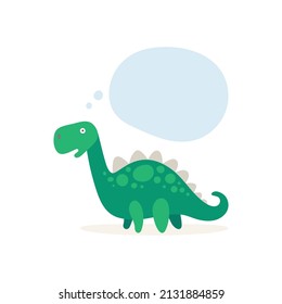 Pensando en un lindo dinosaurio con burbuja de habla. Ilustración del personaje de la caricatura de Dinosaurios. Parte del conjunto.