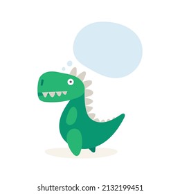 Thinking cute dinosaur with speech bubble. Dinosaur cartoon character illustration. Part of set.