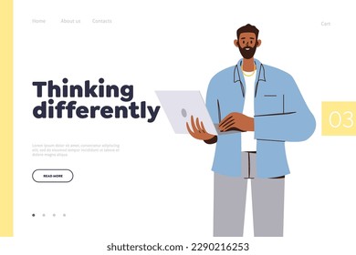 Thinking differently landing page design template for online service offering innovative information
