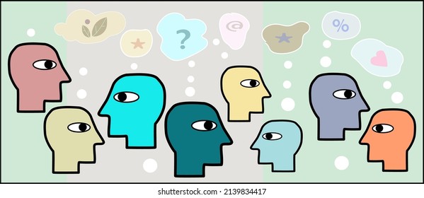 Thinking divergent, lateral, analytical brainstorming colourful face icons development mind observation thinking skill, creative process collection set. colourful vector set. Background art for blogs