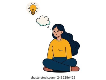 pensamiento, duda, concepto del problema. Joven pensativa pensativa confundida mujer dudosa chica. Ilustraciones de diseño de Vector dibujado a mano.
