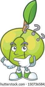 Thinking elephant apple cartoon on white background
