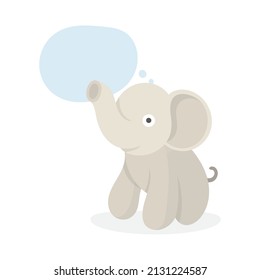 Thinking elephant. Cute toy elephant with speech bubble. Drawing illustration in cartoon style. Part of set.
