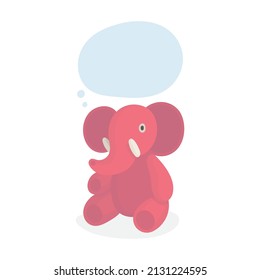 Thinking elephant. Cute toy elephant with speech bubble. Drawing illustration in cartoon style. Part of set.