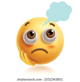 Thinking emoji clipart 3d character. Emoji face character in imagining, reflecting, sad, curious, confused and in love facial expression with hand gesture. Vector illustration thinking emoticon clip 