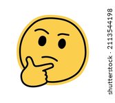 Thinking emoji. doodle emoticon. ios symbols. chat sticker. face and thumb isolated on a white background.