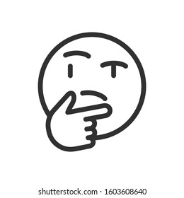 thinking emoji, suspicion, holding his chin, linear icon. Editable stroke