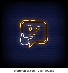 thinking emoji symbol neon sign vector