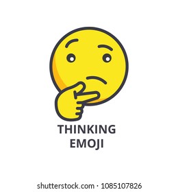 Thinking Emoji Vector Line Icon, Sign, Illustration On Background, Editable Strokes