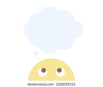 Thinking emoticon with a empty thinking bubble above his head on a white background. Vector editable illustration
