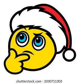 Thinking emoticon question face emoji with santa claus hat vector illustration