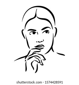 Thinking emotion woman face icon on white background