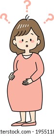 Thinking expectant mother with question mark