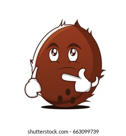 Thinking face coconut cartoon character vector illustration