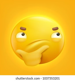 Thinking face emoji cartoon character yellow smiley face emoticon. Vector illustration