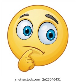 Thinking Face Emoji with Hand on Chin - Vector Illustration on White Background
