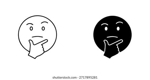 Iconos de emoji de cara pensante, delineados y sólidos, que simbolizan la contemplación y la duda, aislados en